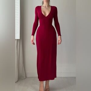 NWT - AYM Burgundy Long Sleeve V-Neck Women's Dress